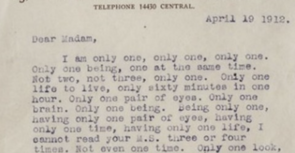 Gertrude Stein Gets a Snarky Rejection Letter from a Publisher (1912)